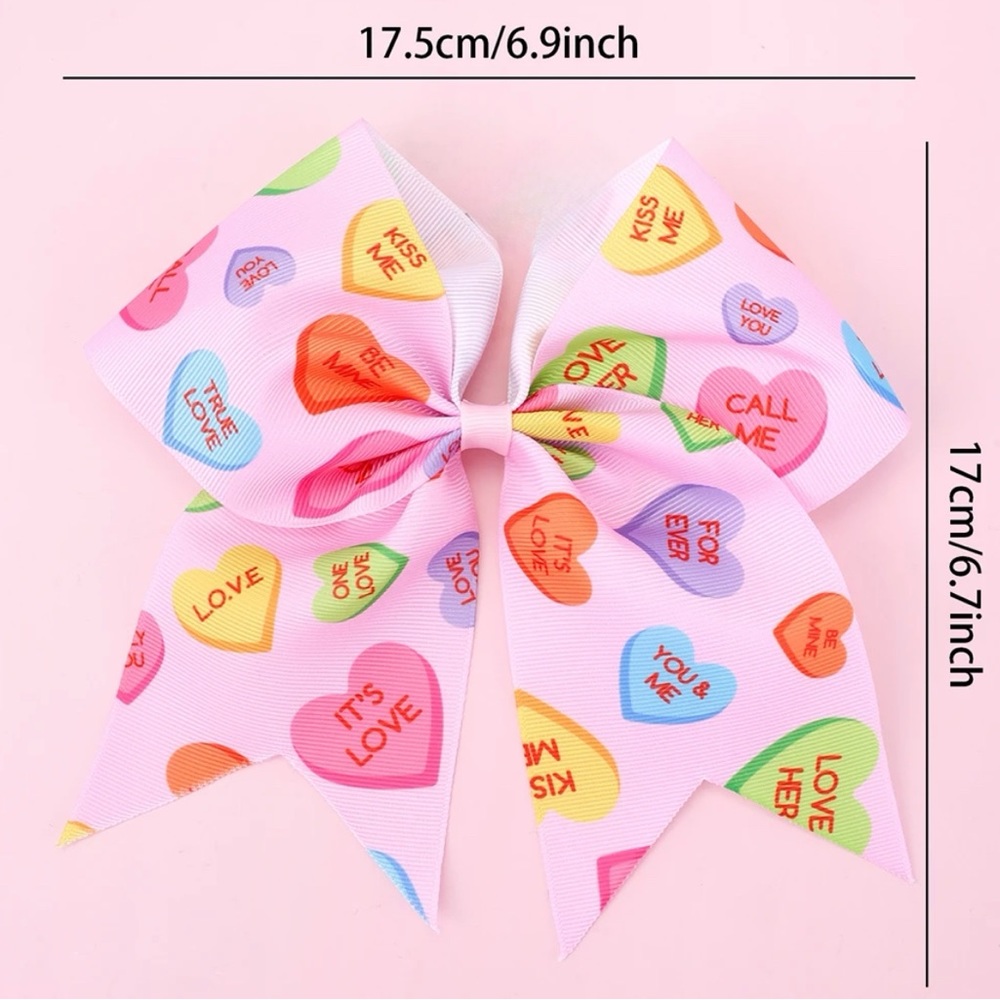 VALENTINE CONVERSATION HEART BOW 7 inch with alligator clip